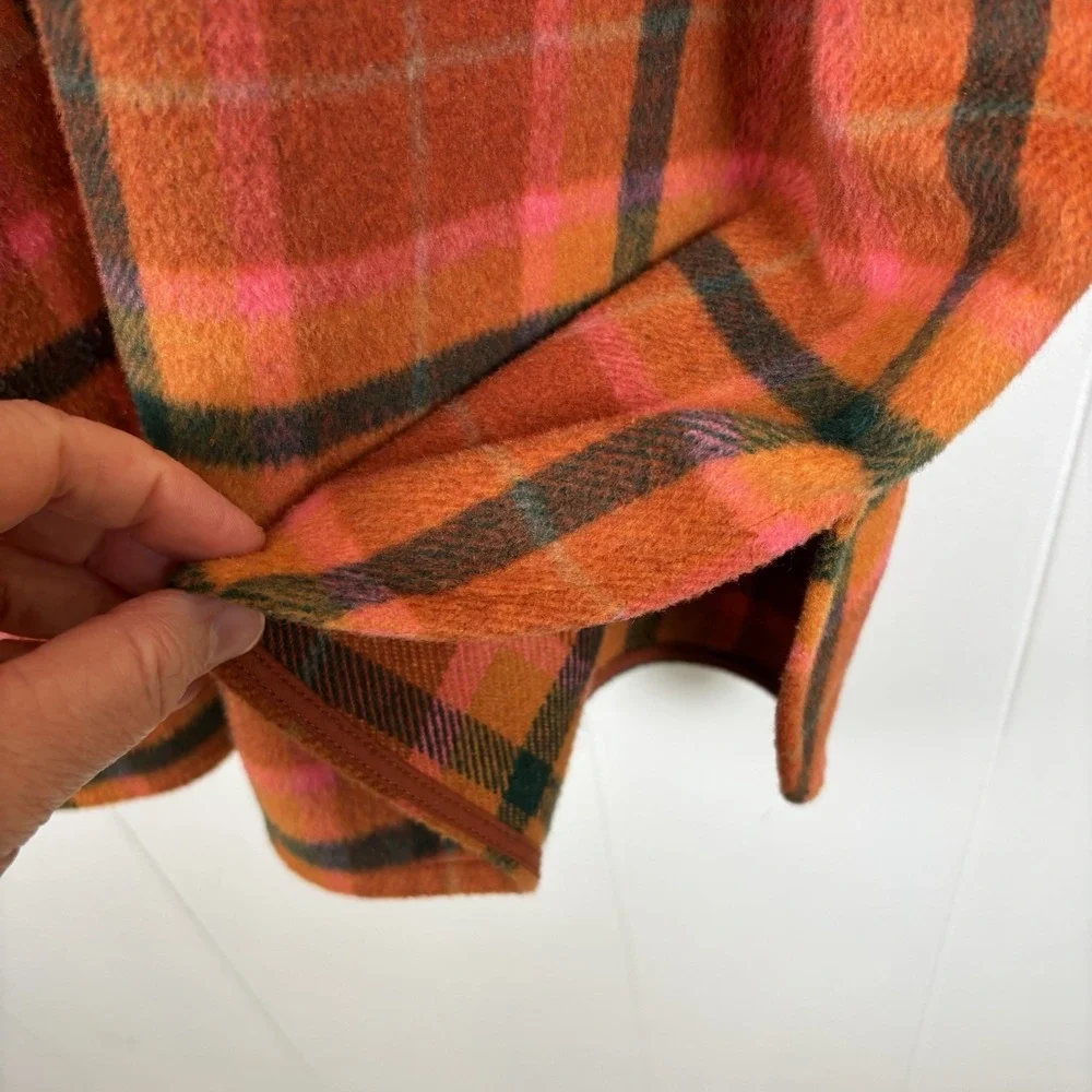 Wild Fable Women Sz M Flannel Shacket Plaid Orange Pink Shirt Jacket Wool‎ Blend